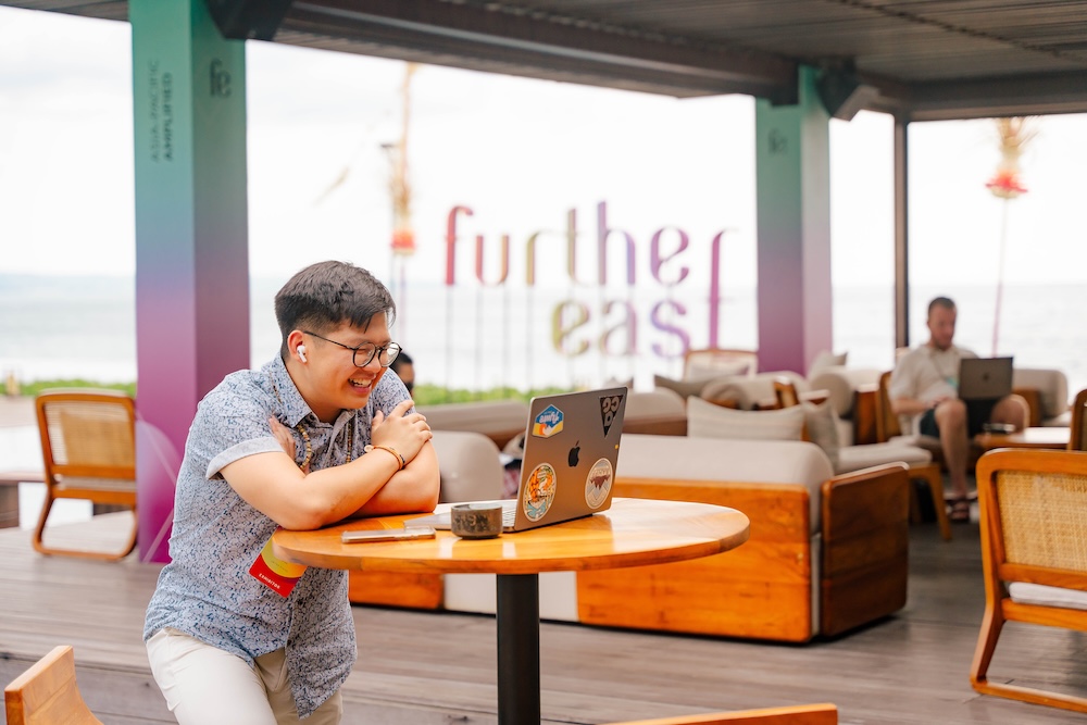 Quiet moment in a lounge zone with the signage