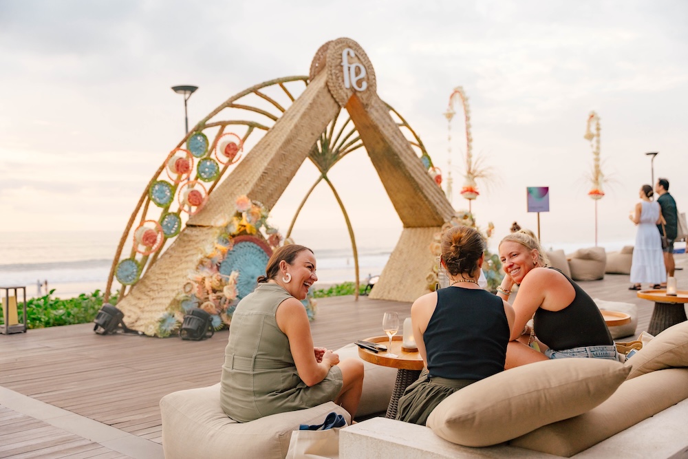 Quiet moment in a lounge zone with the beach sunset