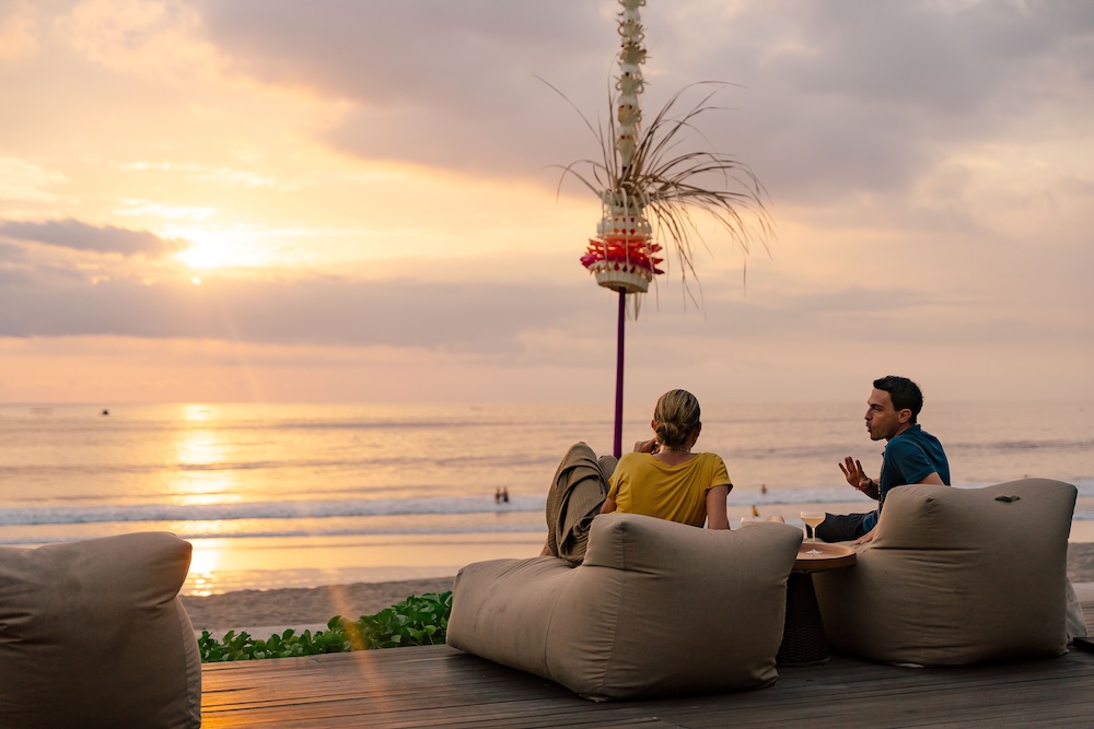 Quiet moment in a lounge zone with the beach sunset
