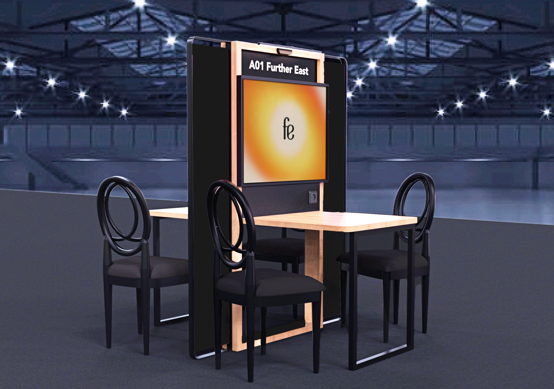 2 seated embellished exhibitor brand design